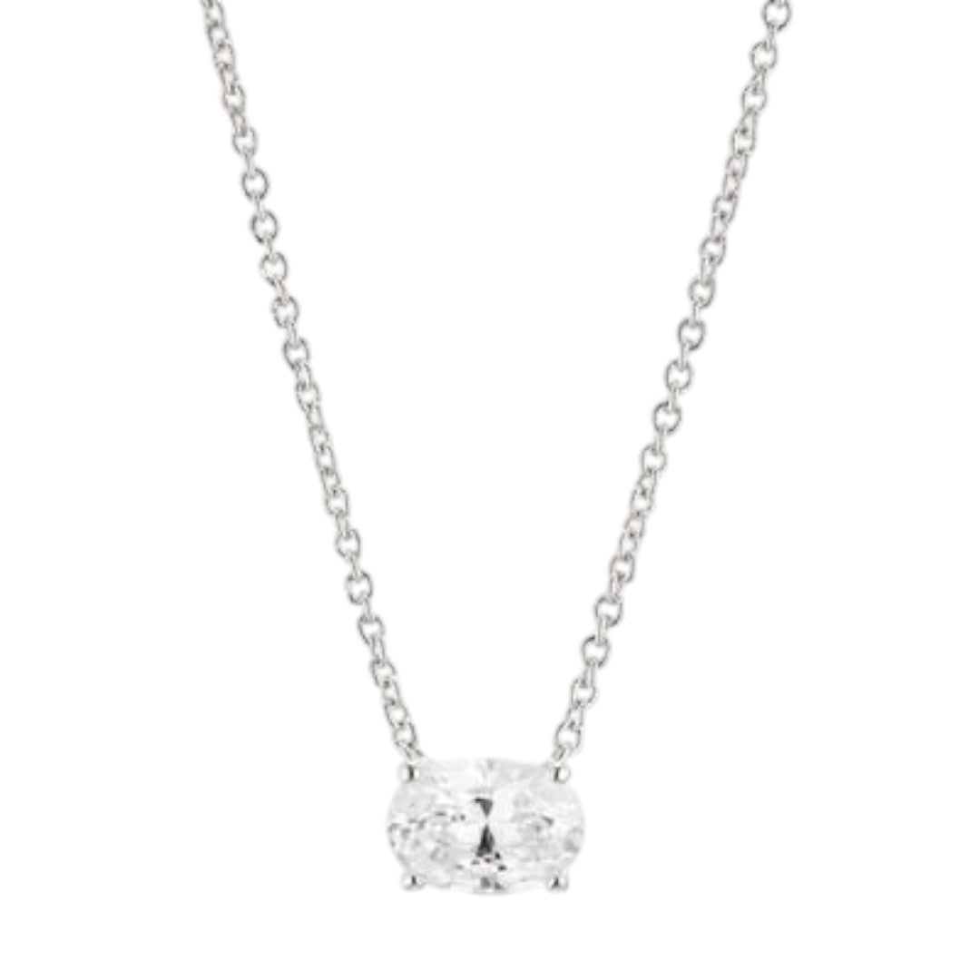 Eliot Danori Silver Tone Simulated Diamond Oval Pendant Necklace - Haute Poppy