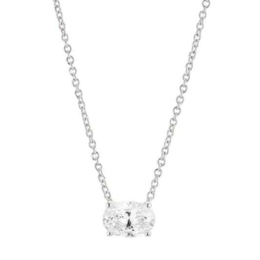Eliot Danori Silver Tone Simulated Diamond Oval Pendant Necklace - Haute Poppy