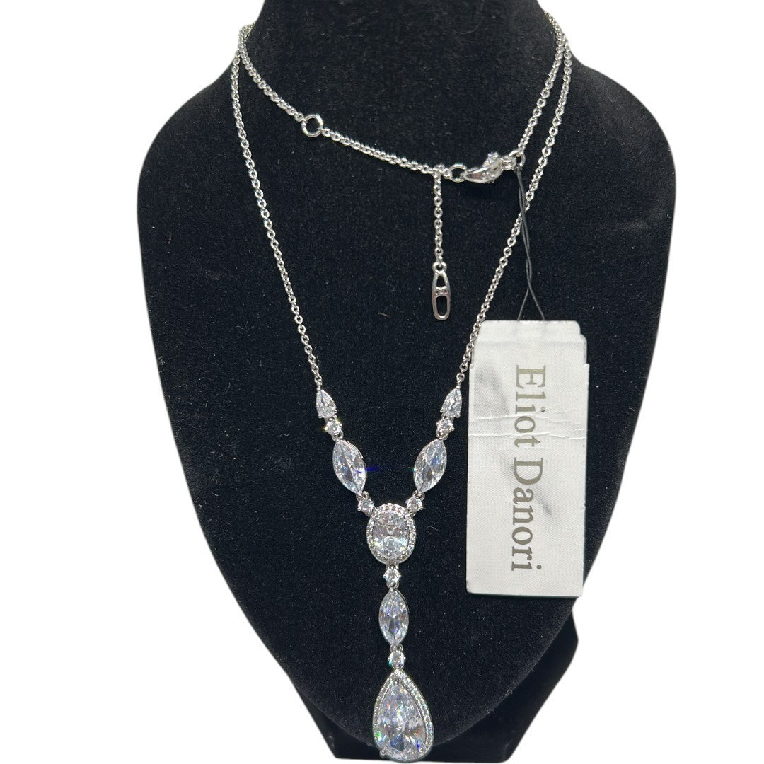 Eliot Danori Silver Tone Y Drop Necklace with Pave Crystals Elegant Sparkly - Haute Poppy