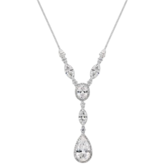 Eliot Danori Silver Tone Y Drop Necklace with Pave Crystals Elegant Sparkly - Haute Poppy