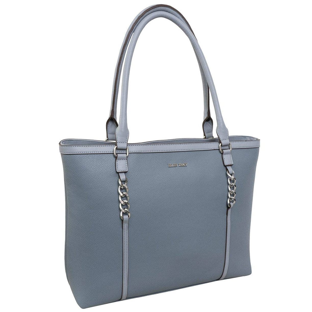 Ellen Tracy Blue Pebble Grain Chain Tote Bag - Haute Poppy