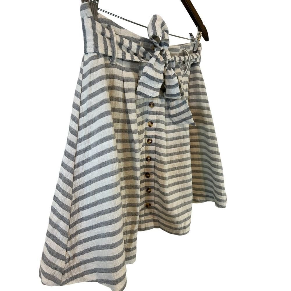 Francesca's Blue Rain Striped Button - Front Skirt with Tie Waist - Haute Poppy