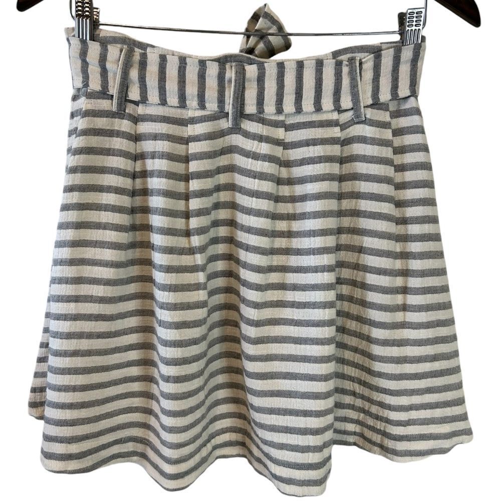 Francesca's Blue Rain Striped Button - Front Skirt with Tie Waist - Haute Poppy