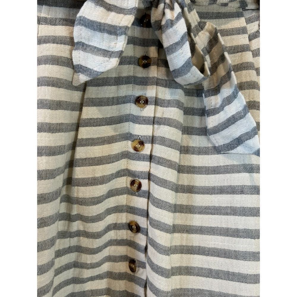 Francesca's Blue Rain Striped Button - Front Skirt with Tie Waist - Haute Poppy