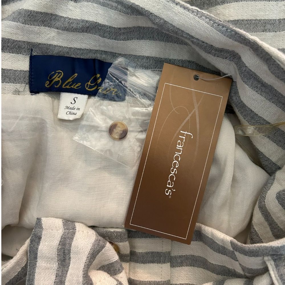 Francesca's Blue Rain Striped Button - Front Skirt with Tie Waist - Haute Poppy