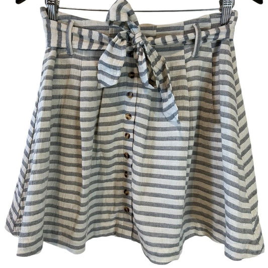 Francesca's Blue Rain Striped Button - Front Skirt with Tie Waist - Haute Poppy