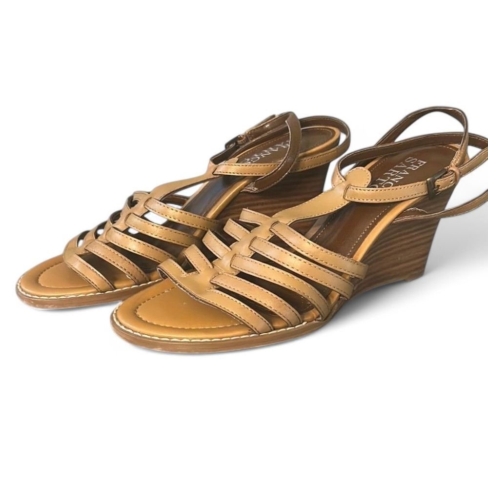 Franco Sarto Tan Leather Strappy Wedge Sandals Summer Casual - Haute Poppy