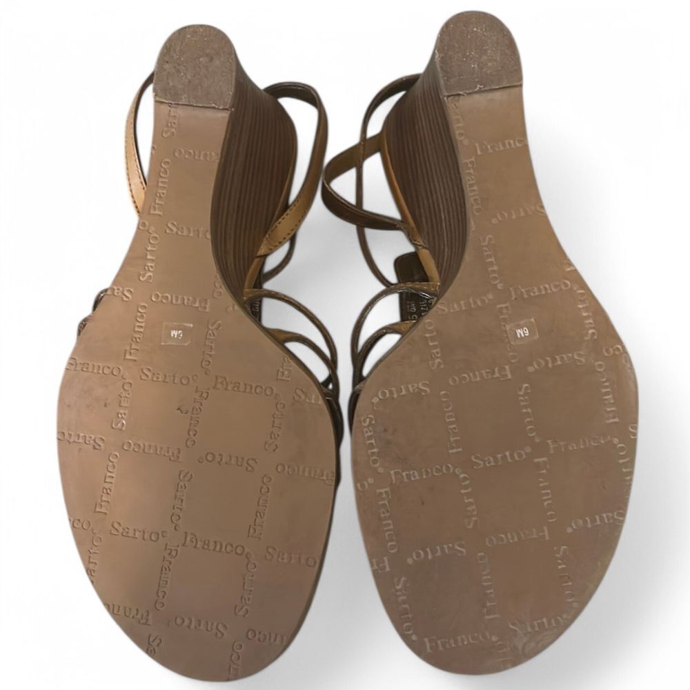 Franco Sarto Tan Leather Strappy Wedge Sandals Summer Casual - Haute Poppy