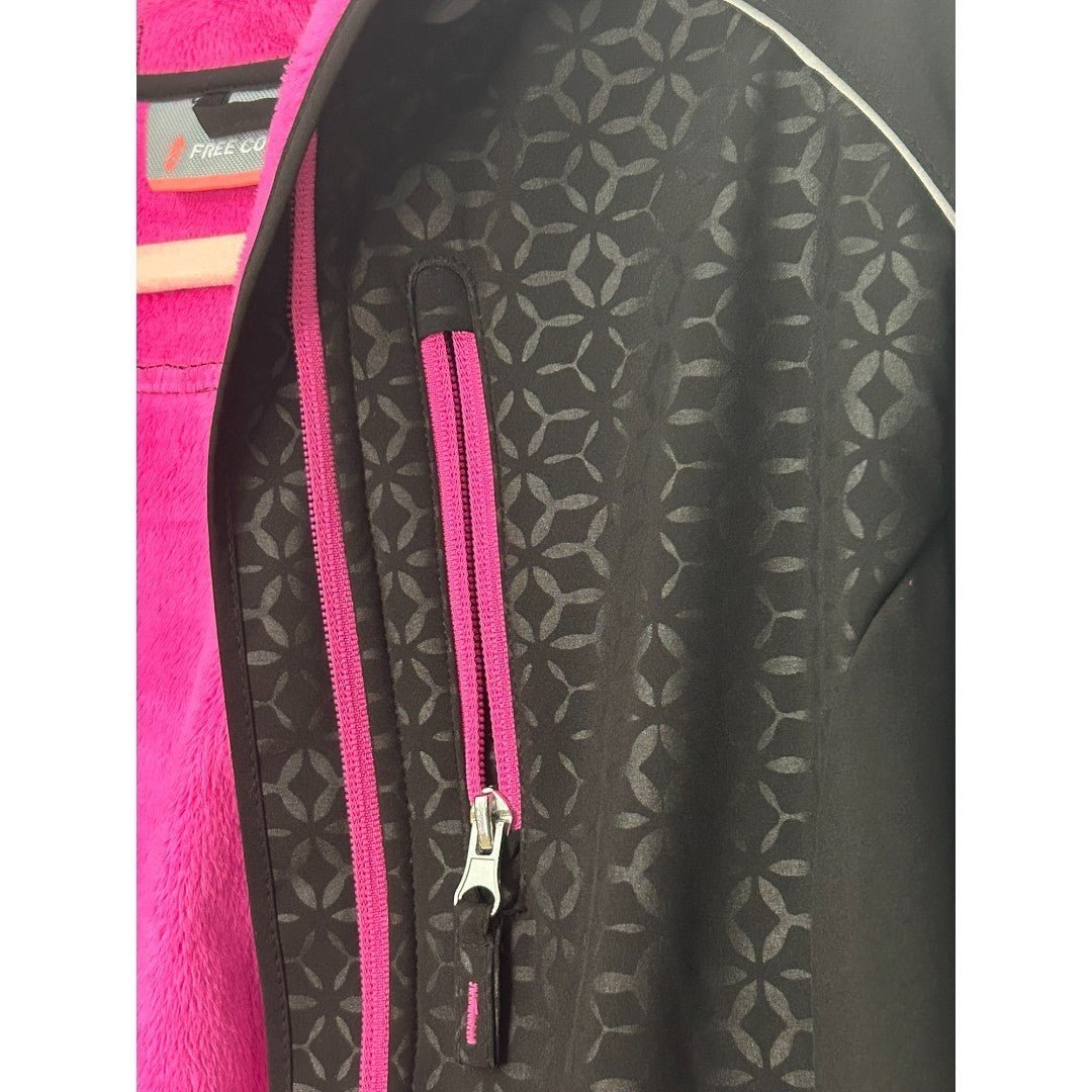 Free Country Softshell Jacket Fleece Lined Hooded Black Pink - Haute Poppy