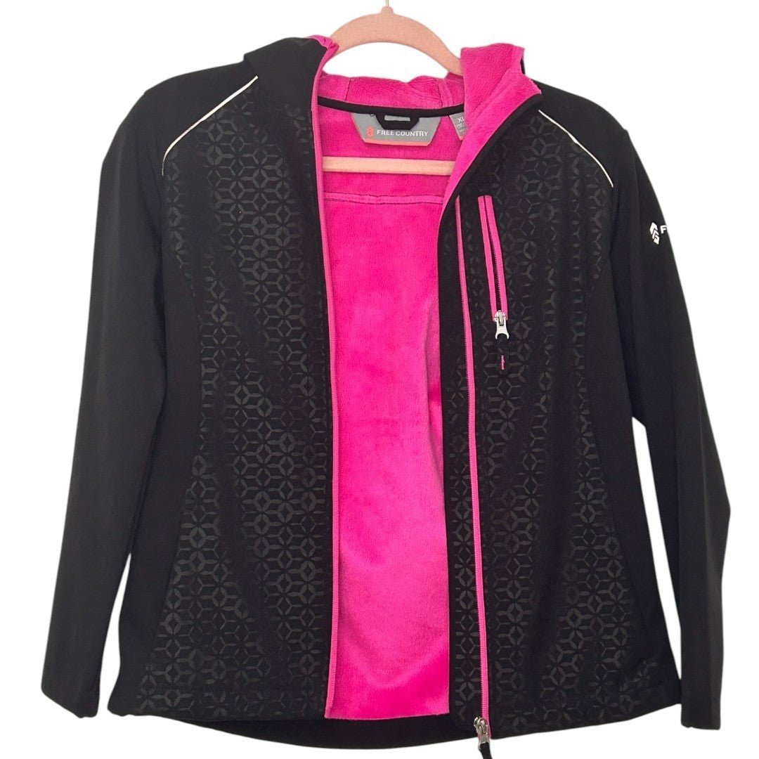 Free Country Softshell Jacket Fleece Lined Hooded Black Pink - Haute Poppy