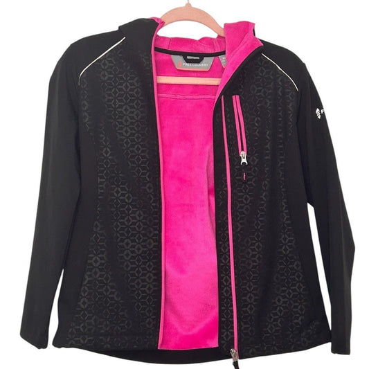 Free Country Softshell Jacket Fleece Lined Hooded Black Pink - Haute Poppy
