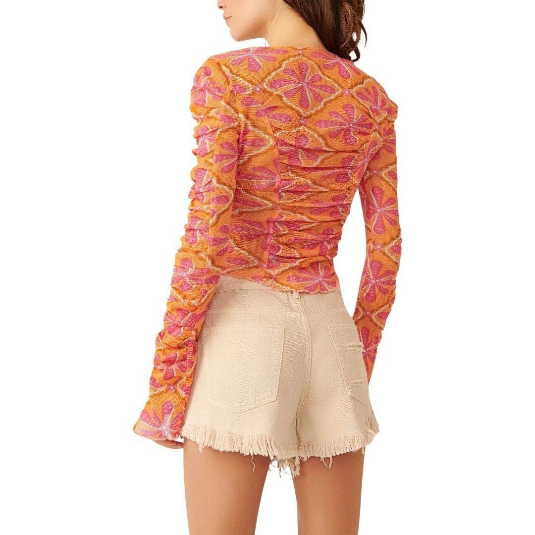 Free People Through the Meadow Ruched V Neck Blouse - Haute Poppy