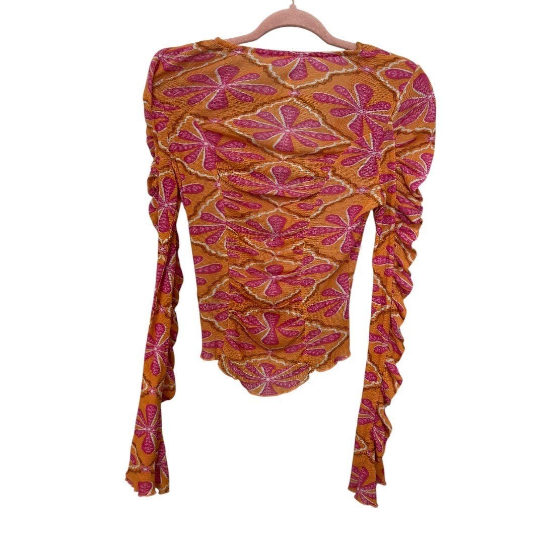 Free People Through the Meadow Ruched V Neck Blouse - Haute Poppy