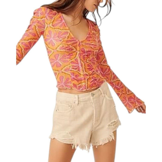 Free People Through the Meadow Ruched V Neck Blouse - Haute Poppy