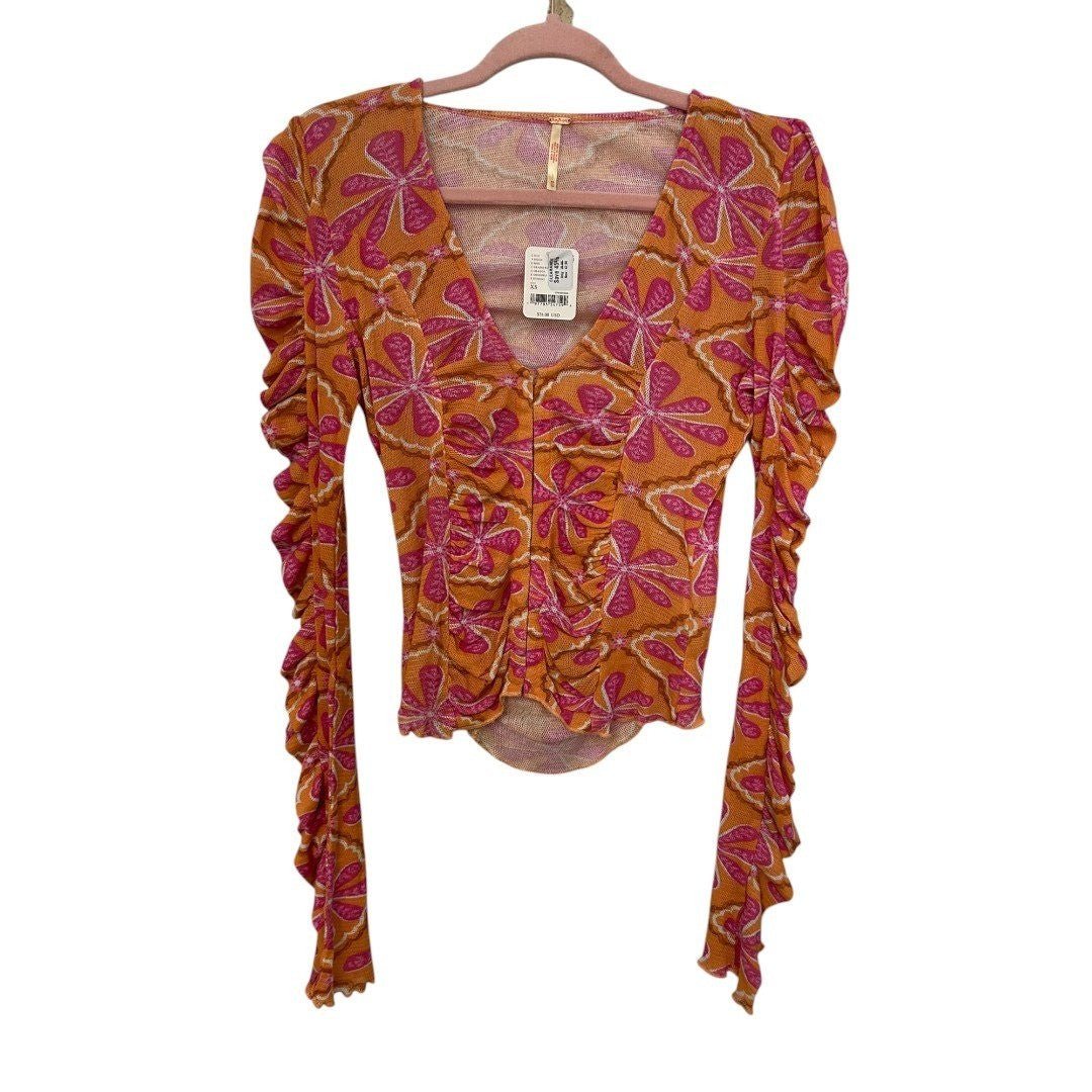 Free People Through the Meadow Ruched V Neck Blouse - Haute Poppy