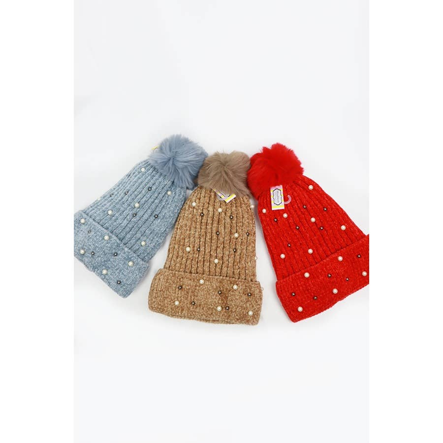 Fur Lined Pom and Pearl Beanies - Haute Poppy