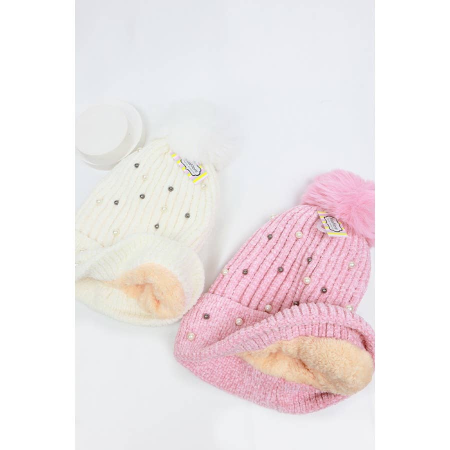 Fur Lined Pom and Pearl Beanies - Haute Poppy