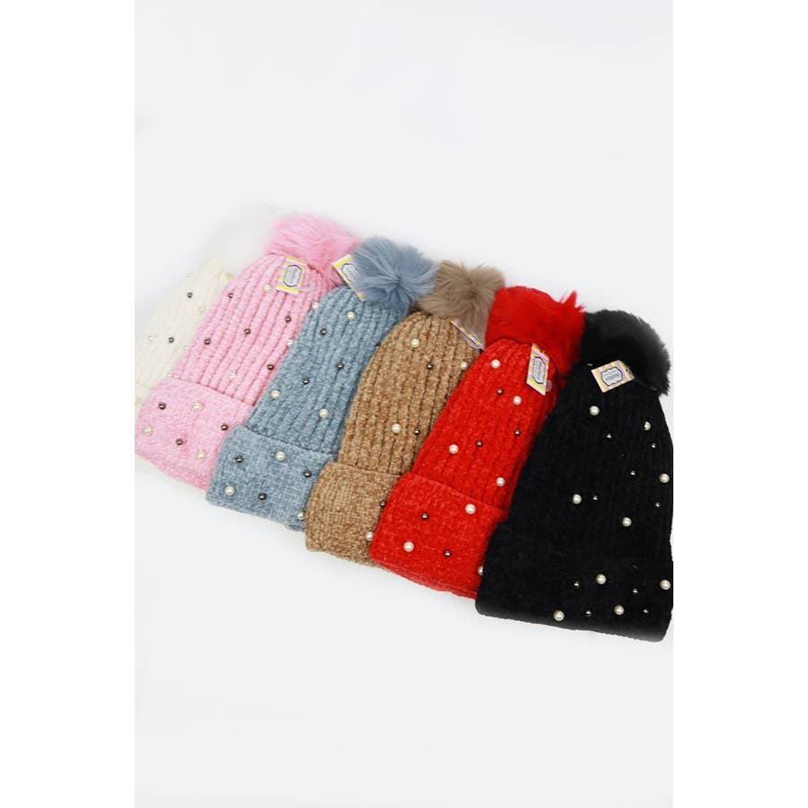 Fur Lined Pom and Pearl Beanies - Haute Poppy