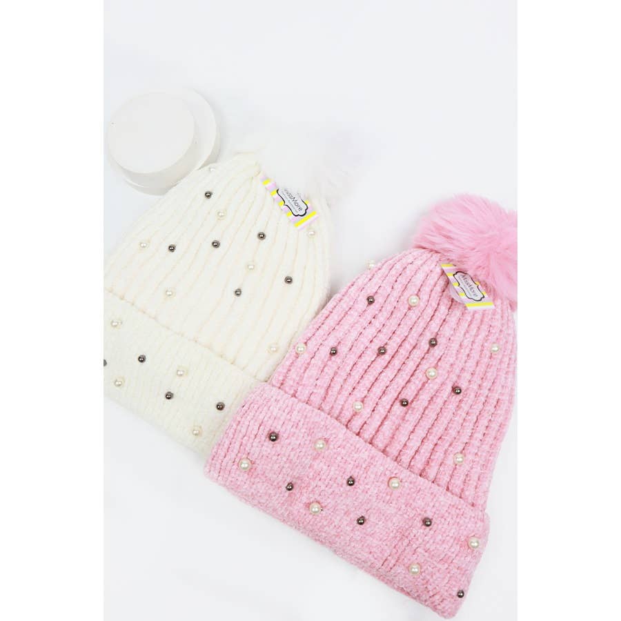 Fur Lined Pom and Pearl Beanies - Haute Poppy