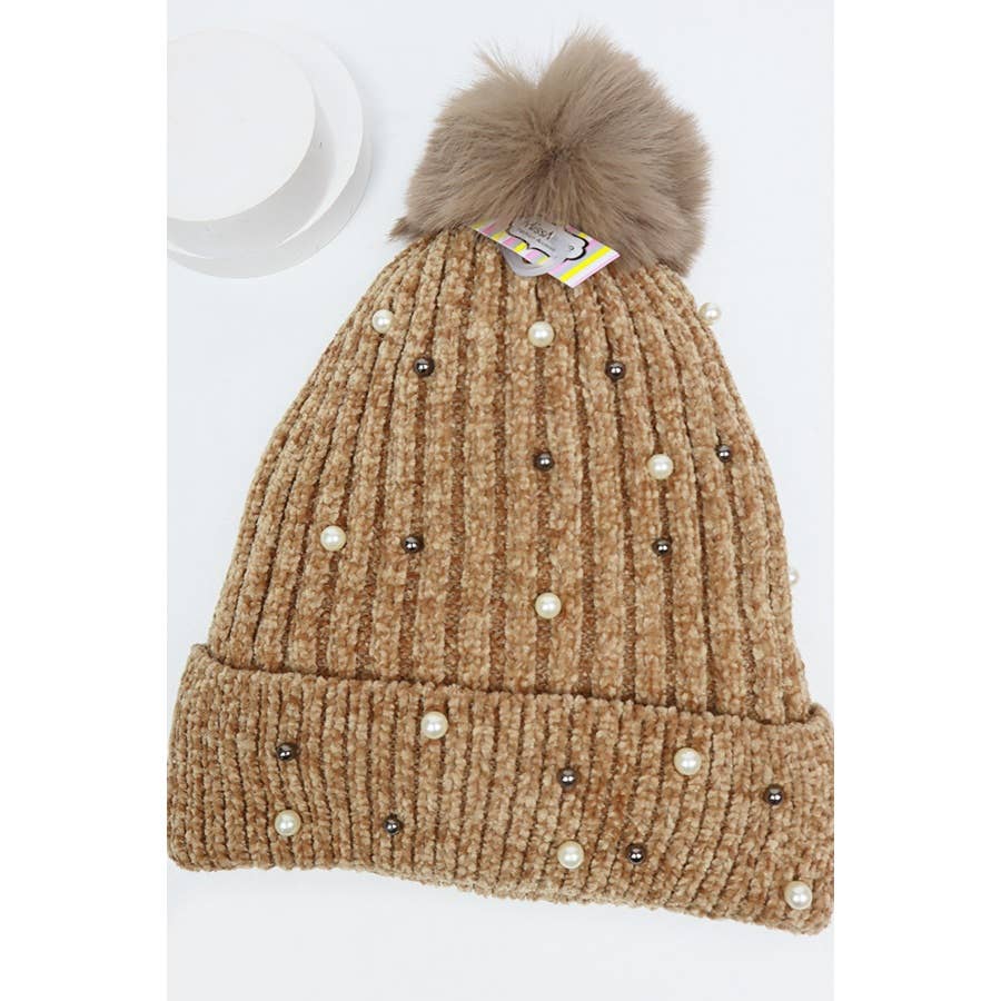 Fur Lined Pom and Pearl Beanies - Haute Poppy