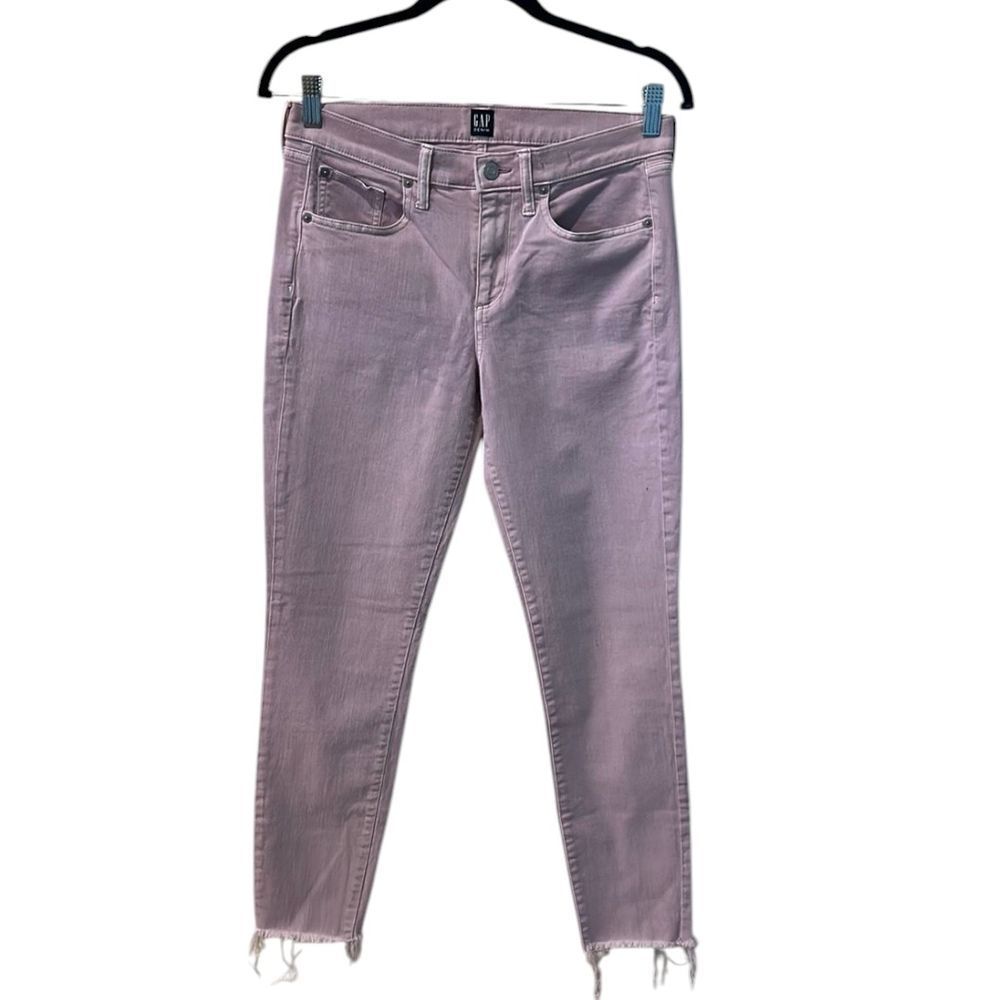 GAP Lavender Pink Raw Hem Skinny Jeans Ankle Length Distressed Denim - Haute Poppy