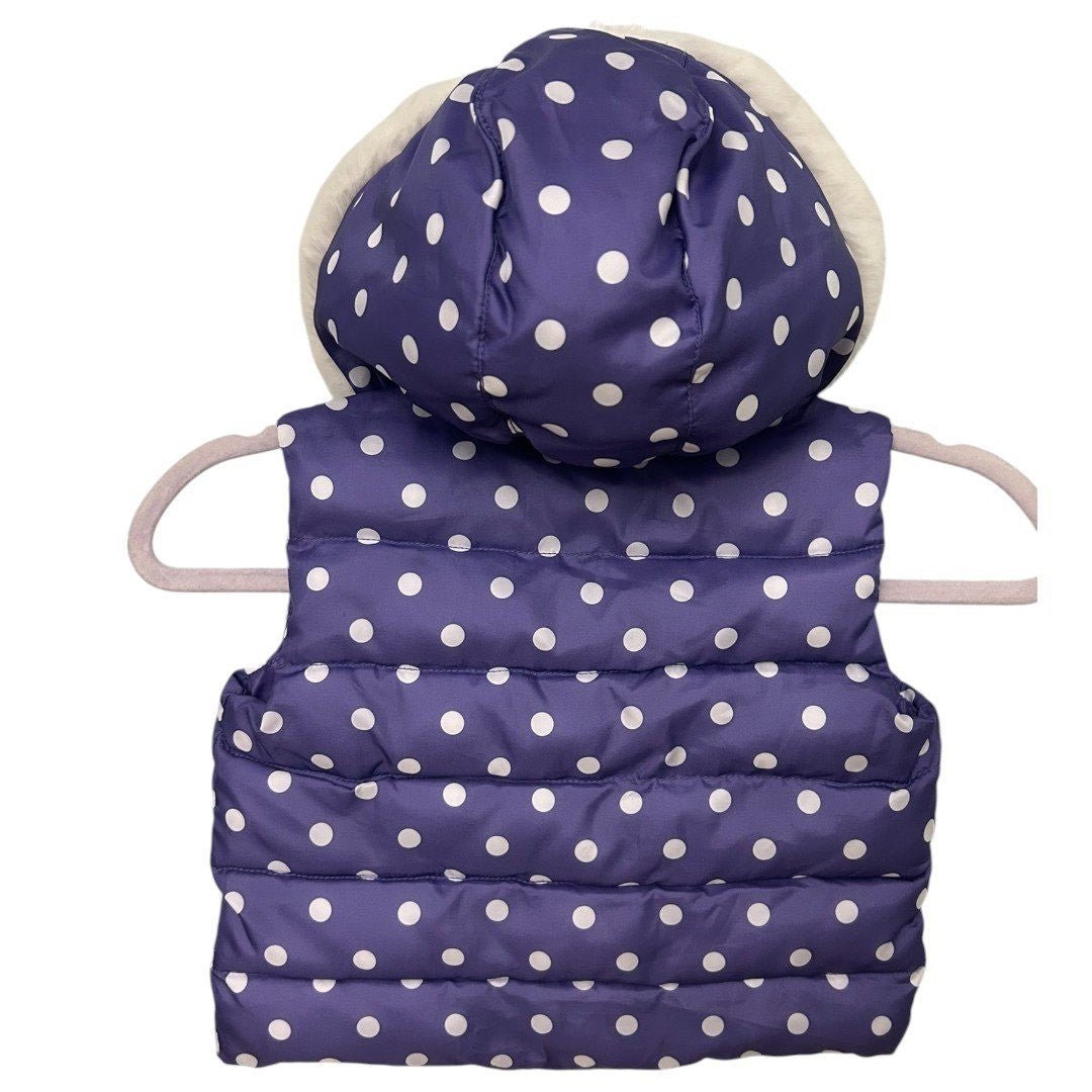 Gymobree Purple Polka Dot Puffer Vest with Hood Fur Trim Cute Winter Warm - Haute Poppy