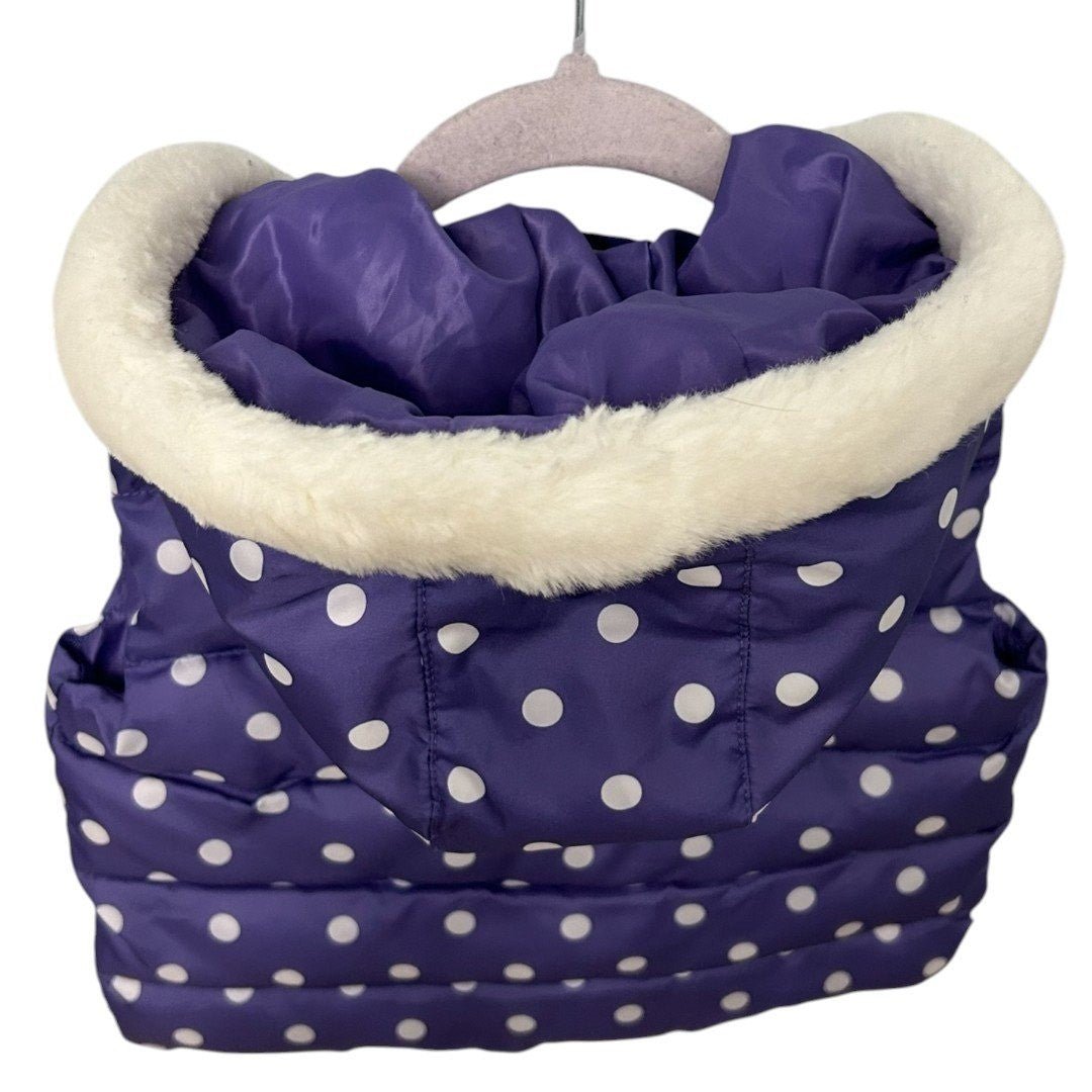 Gymobree Purple Polka Dot Puffer Vest with Hood Fur Trim Cute Winter Warm - Haute Poppy