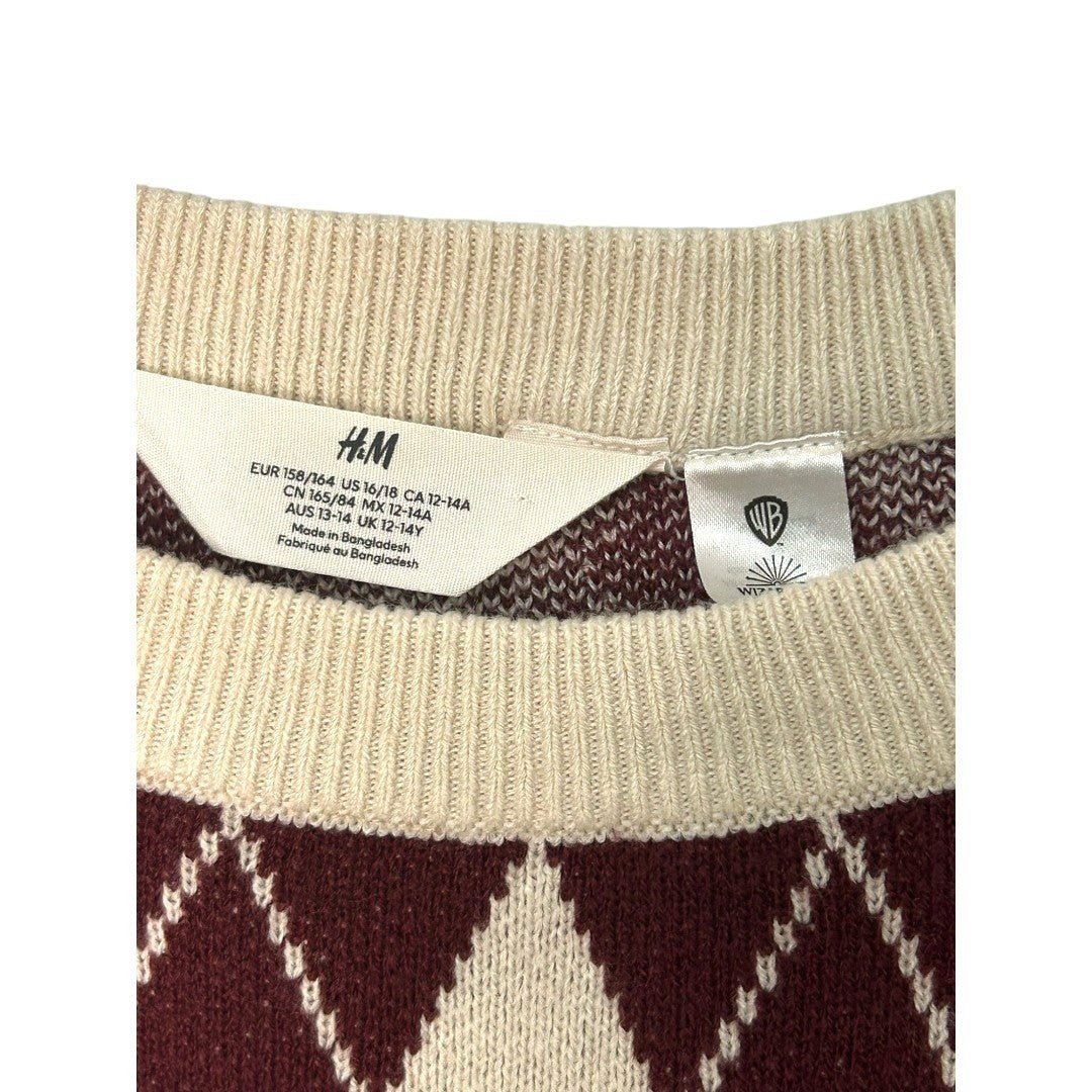 H&M Hogwarts Sweater Kids Argyle Knit Pullover Crew Neck Top - Haute Poppy