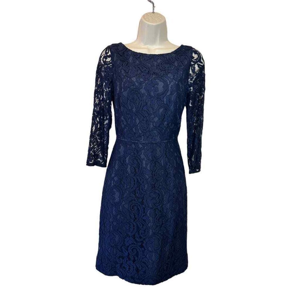 J.Crew Natalia Leavers Lace Dress Navy - Haute Poppy