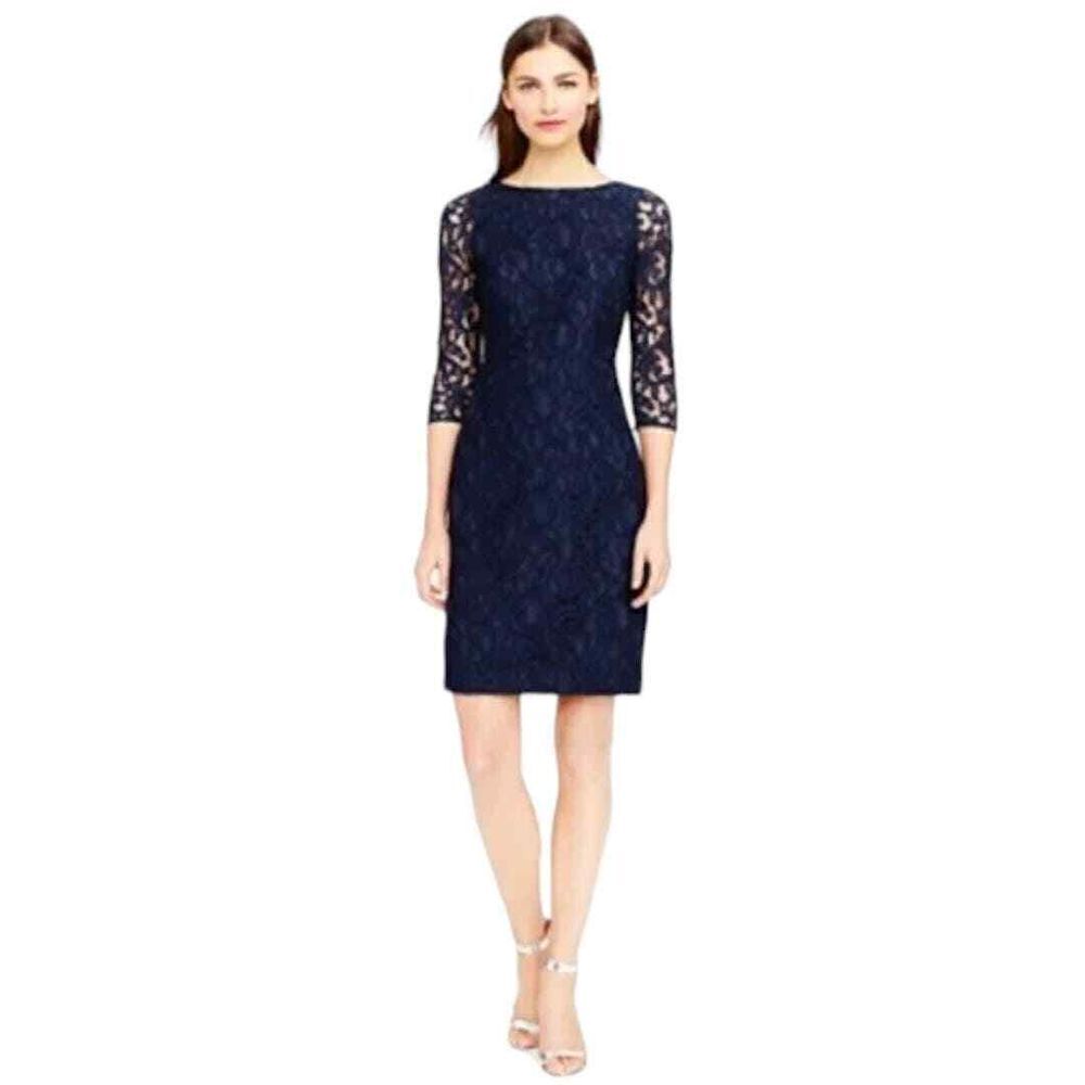 J.Crew Natalia Leavers Lace Dress Navy - Haute Poppy