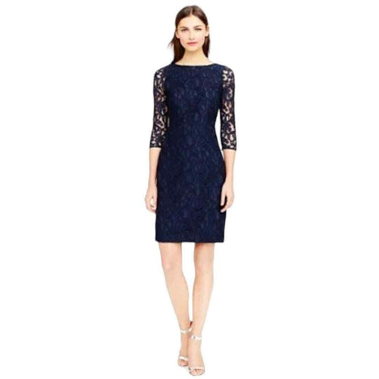 J.Crew Natalia Leavers Lace Dress Navy - Haute Poppy