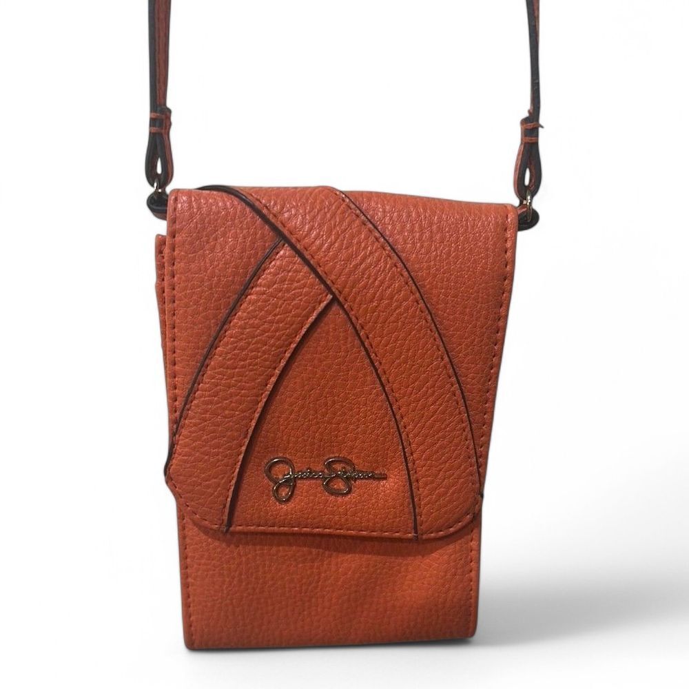 Jessica Simpson Orange Faux Leather Crossbody Phone Wallet Mini Purse - Haute Poppy