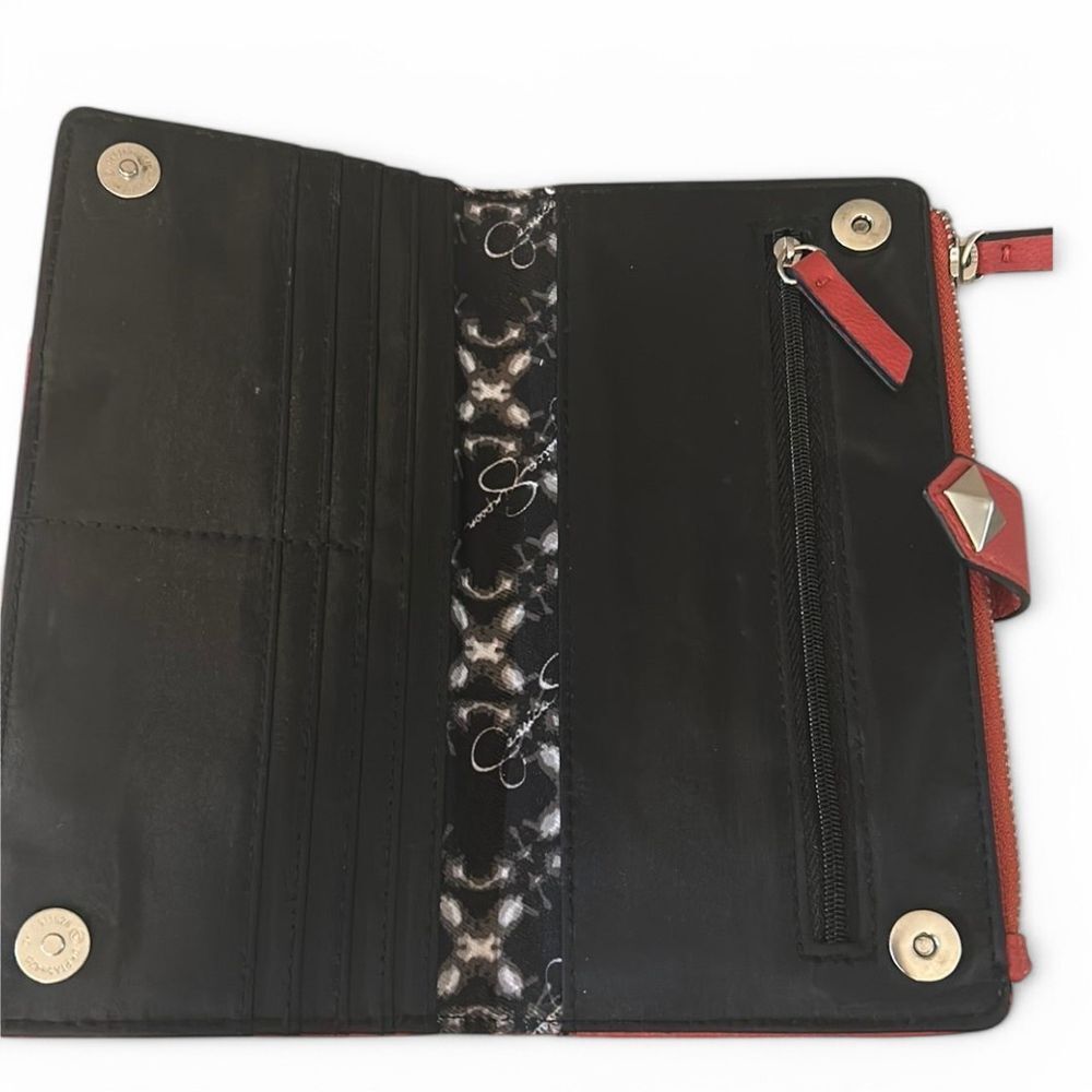 Jessica Simpson Red Faux Leather Wallet Clutch Card Holder Zip Around Organizer - Haute Poppy