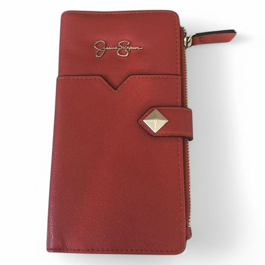 Jessica Simpson Red Faux Leather Wallet Clutch Card Holder Zip Around Organizer - Haute Poppy