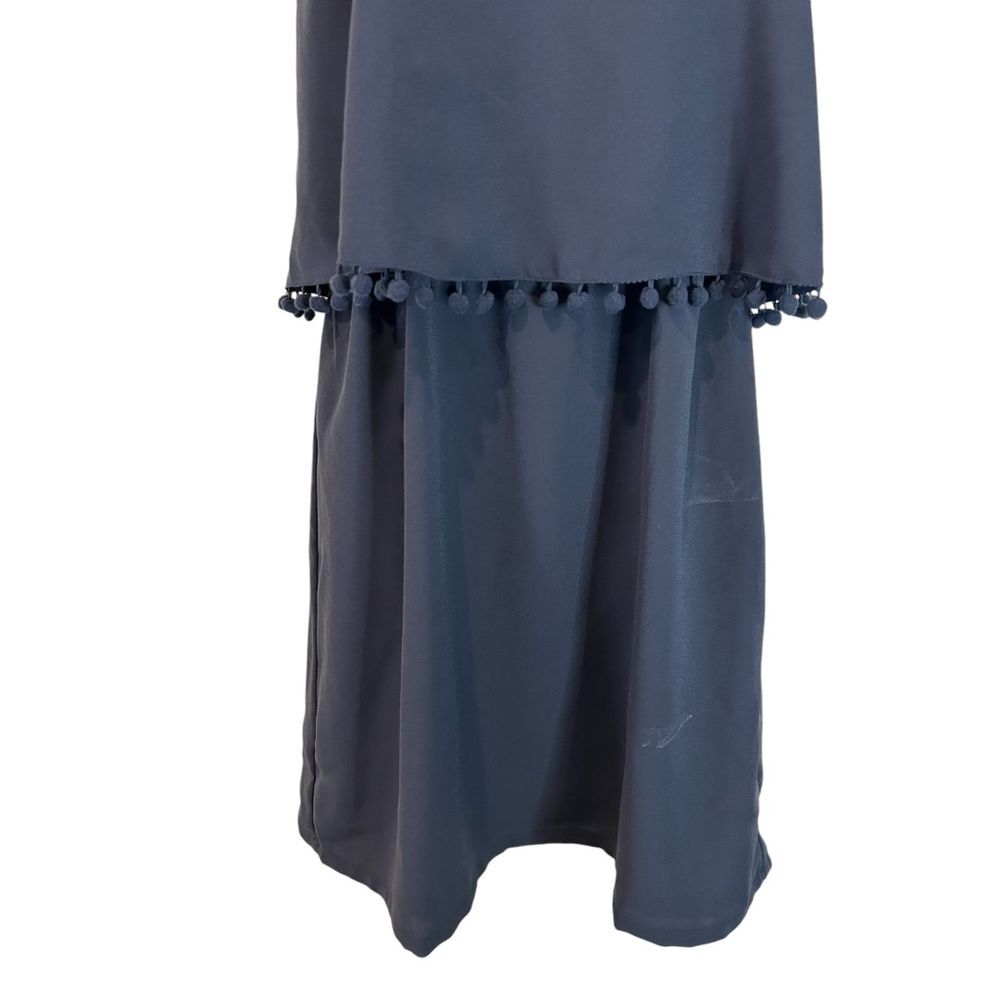 Joy Navy Blue Layered Spaghetti Strap Dress with Pom Pom Trim - Haute Poppy