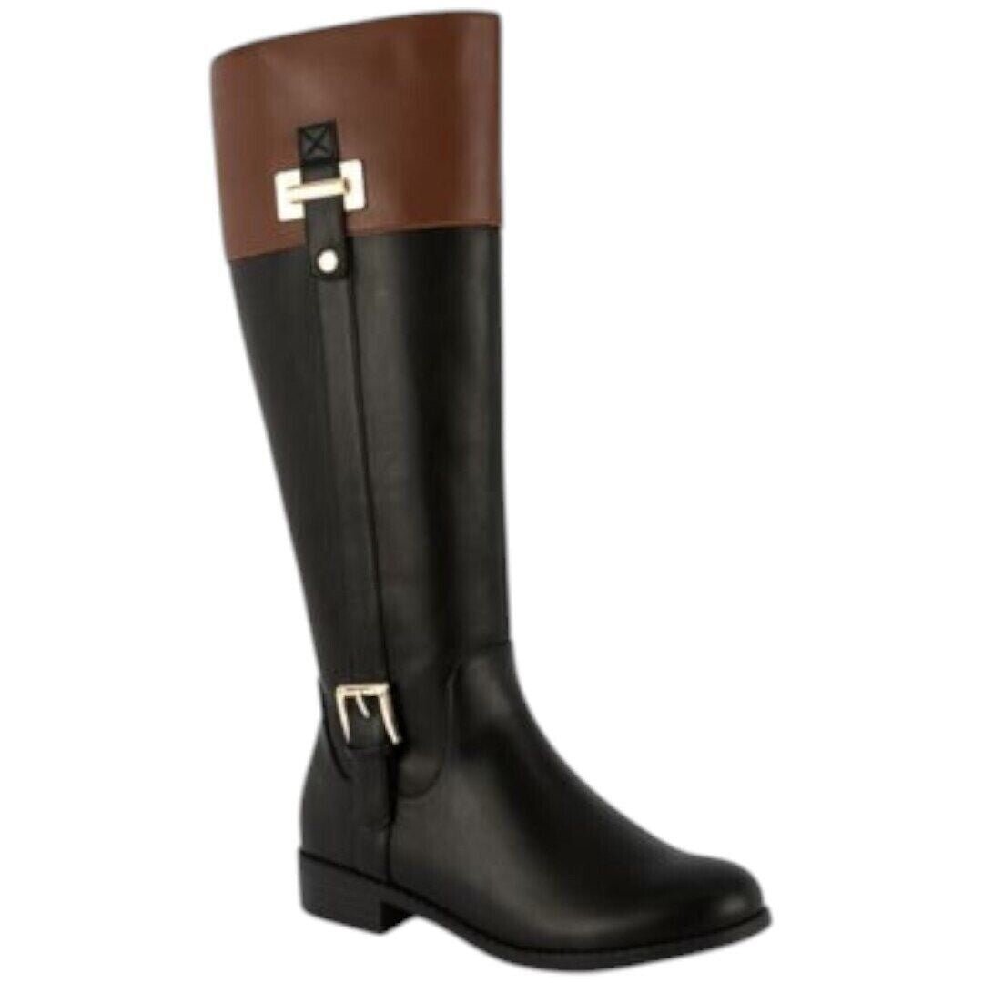 Karen Scott Edenn Buckled Riding Boot Black Cognac - Haute Poppy