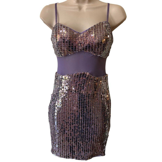 Kaylee Kollection Sequin Mini Dress Party Cocktail Bodycon Purple - Haute Poppy