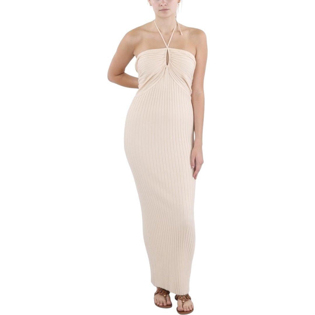 Koko + Mason Keyhole Halter Knit Maxi Dress - Haute Poppy