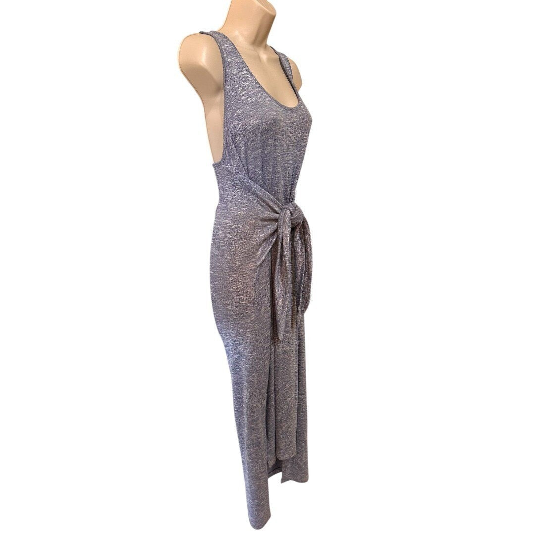 La Blanca Maxi Dress Knit Tie Waist Sleeveless Casual Heather Blue - Haute Poppy