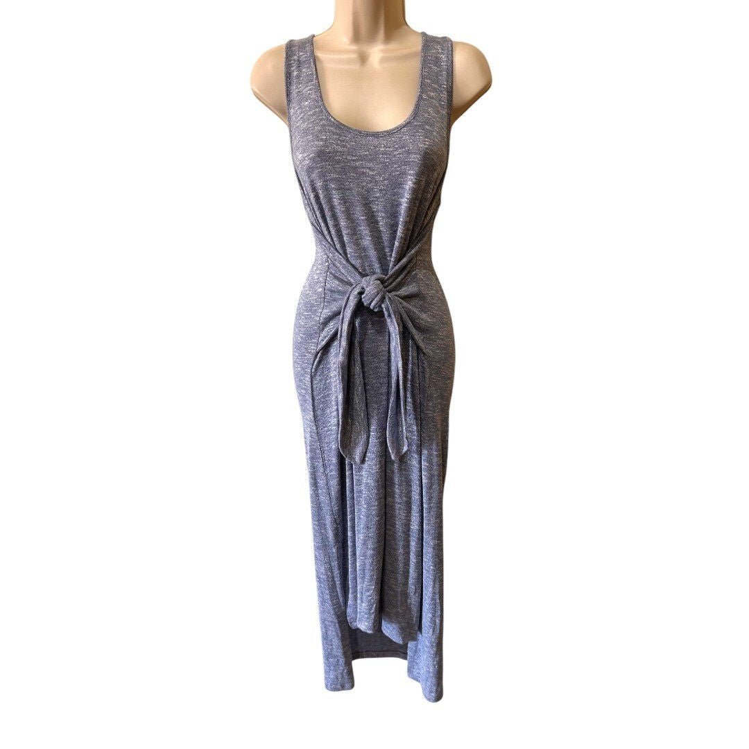La Blanca Maxi Dress Knit Tie Waist Sleeveless Casual Heather Blue - Haute Poppy
