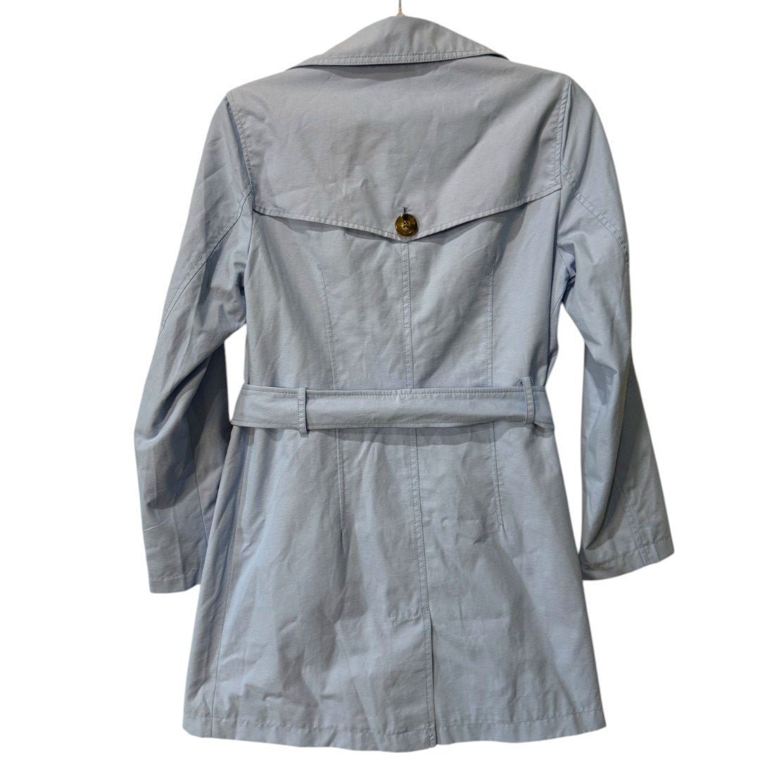 Lands' End Trench Coat Belted Collared Classic Rain Coat Light Blue - Haute Poppy
