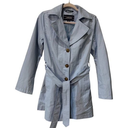 Lands' End Trench Coat Belted Collared Classic Rain Coat Light Blue - Haute Poppy