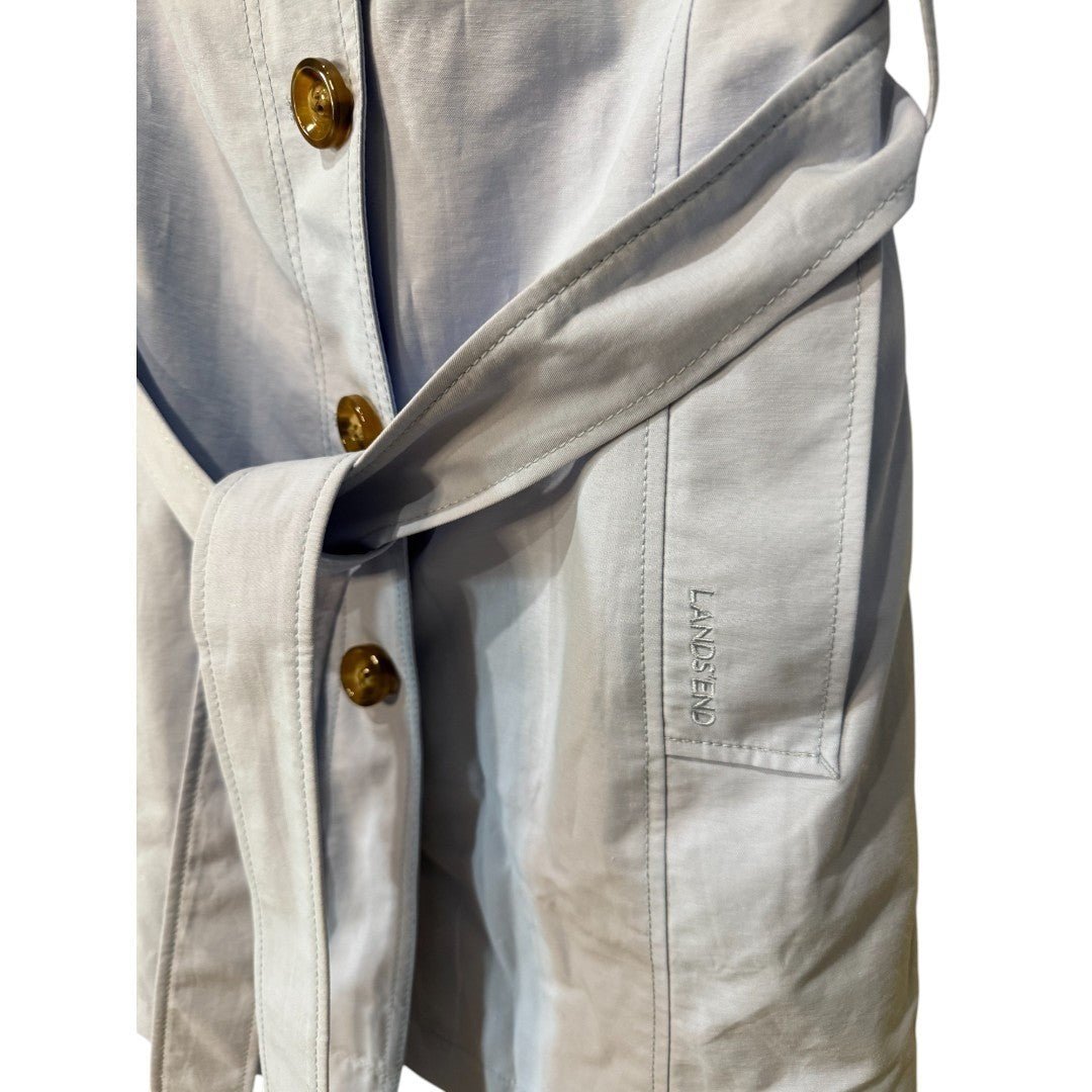 Lands' End Trench Coat Belted Collared Classic Rain Coat Light Blue - Haute Poppy