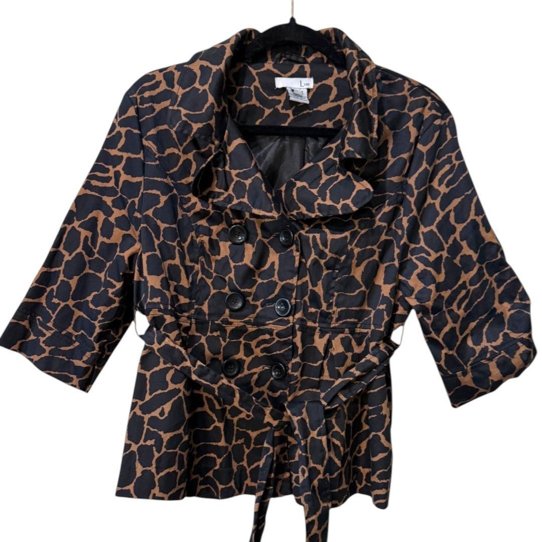 Luii Animal Print Trench Coat Belted 3/4 Sleeve Jacket - Haute Poppy