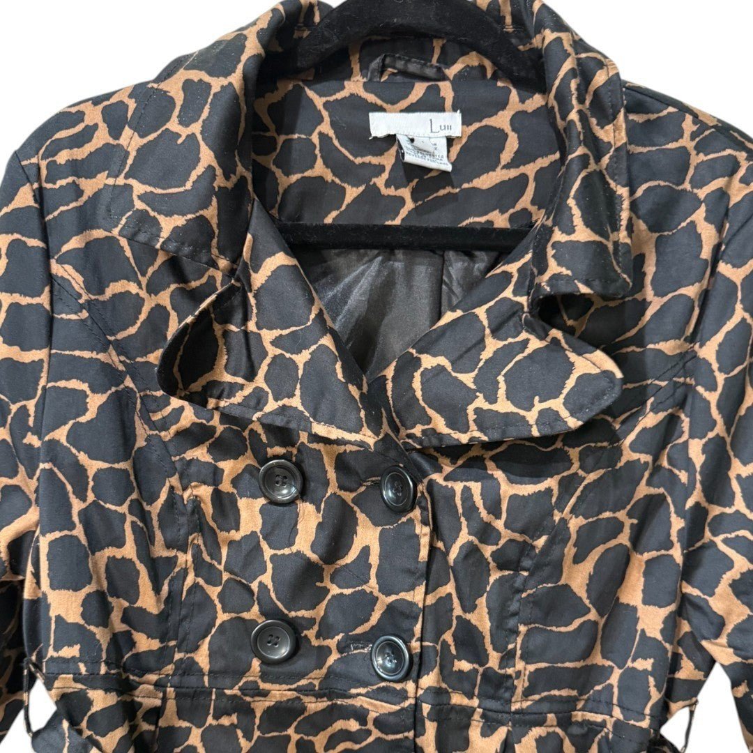 Luii Animal Print Trench Coat Belted 3/4 Sleeve Jacket - Haute Poppy