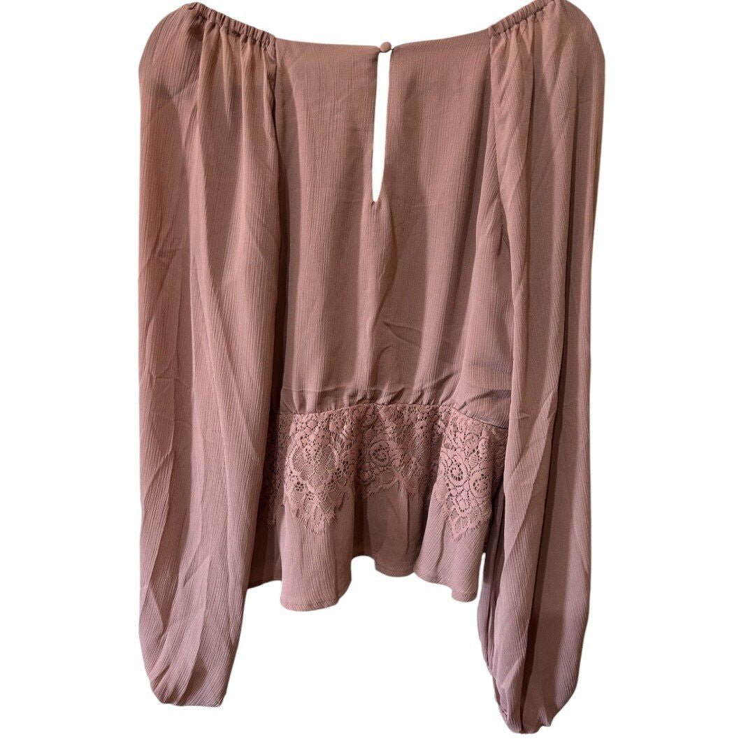 Lulus Loving Arms Taupe Lace Long Sleeve Peplum Top - Haute Poppy