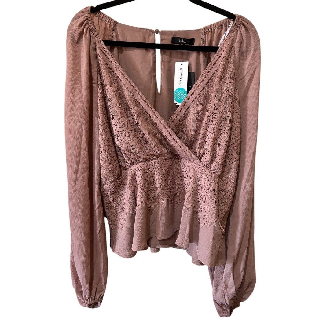 Lulus Loving Arms Taupe Lace Long Sleeve Peplum Top - Haute Poppy