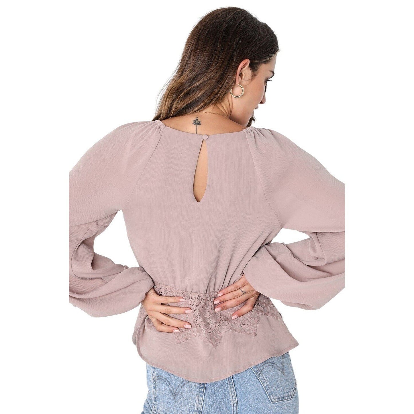Lulus Loving Arms Taupe Lace Long Sleeve Peplum Top - Haute Poppy
