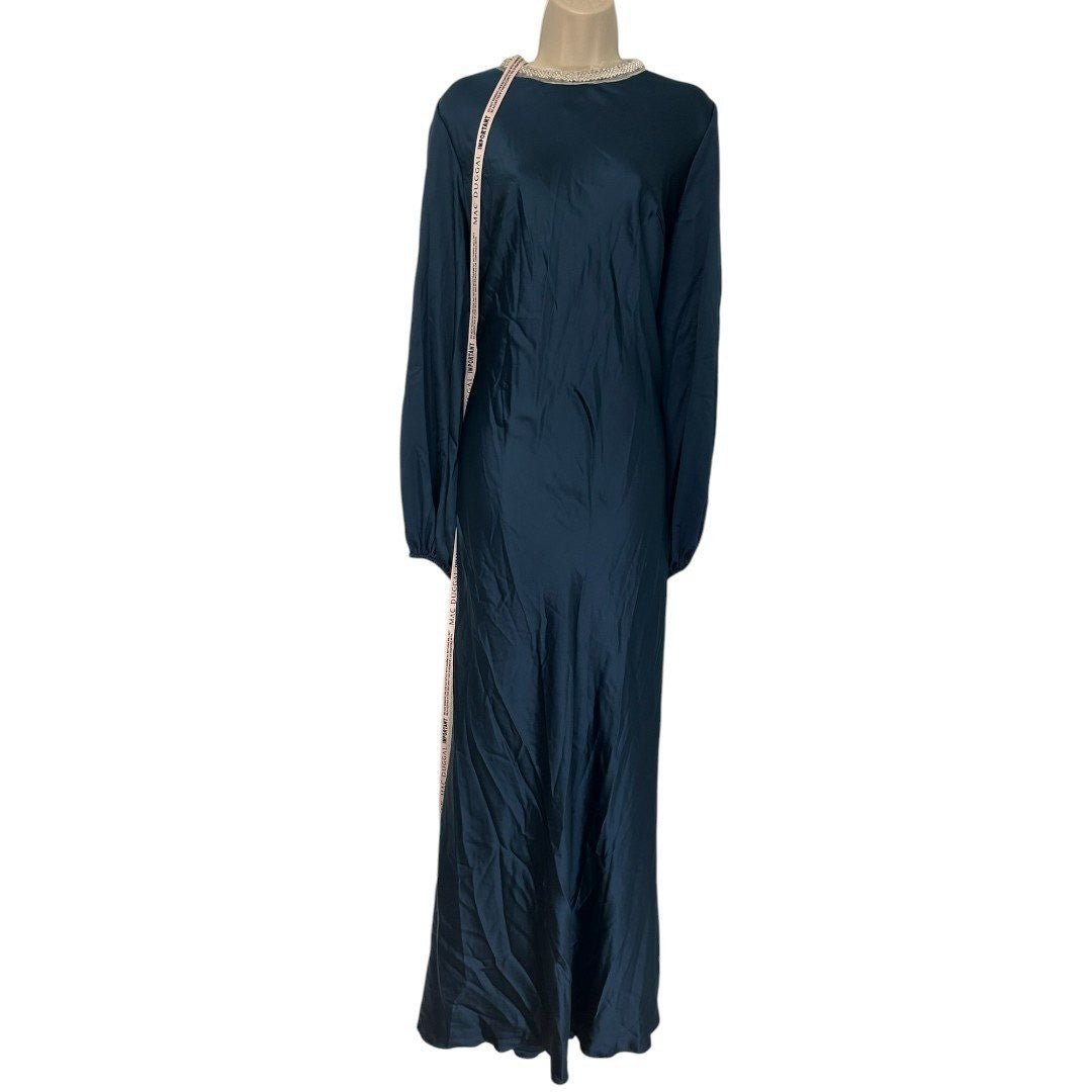 Mac Duggal Ieena Satin Long Bishop Sleeve Sapphire 12R - Haute Poppy