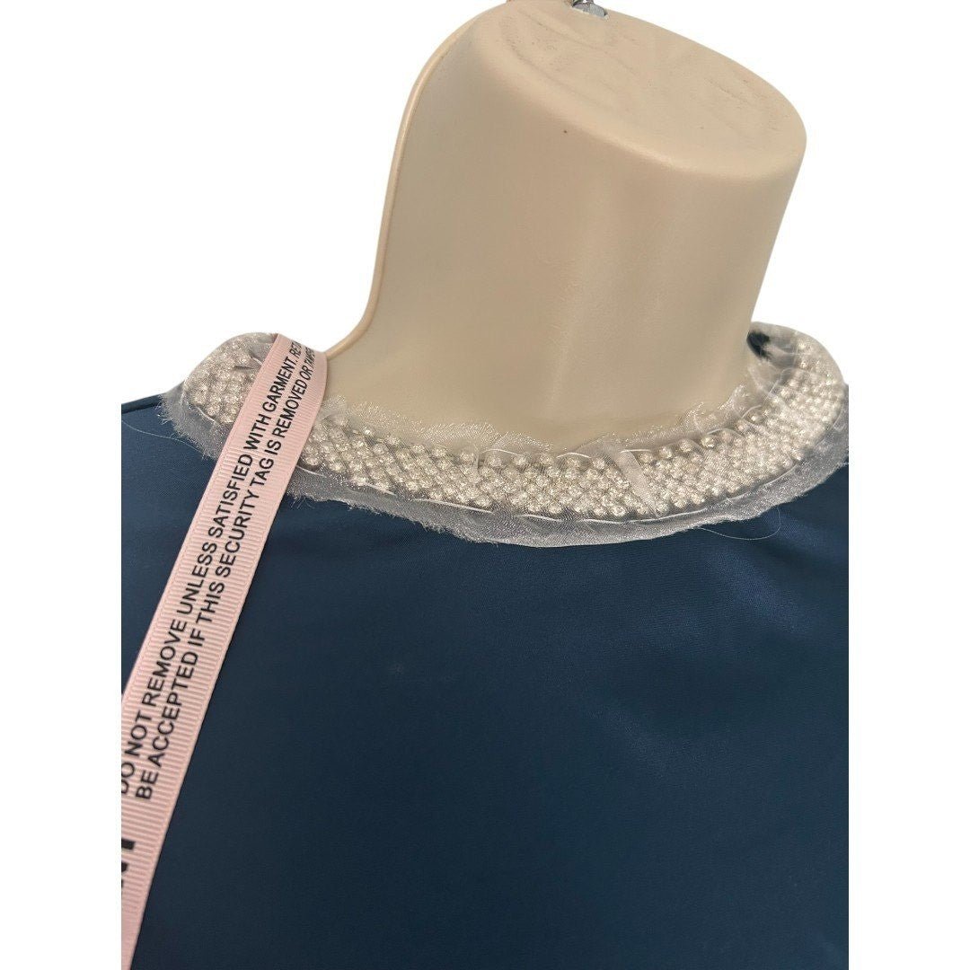 Mac Duggal Ieena Satin Long Bishop Sleeve Sapphire 12R - Haute Poppy